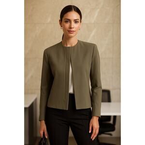 VTG Giorgio Armani Blazer 38 Olive Wool Collarless Minimalist Italy Structured